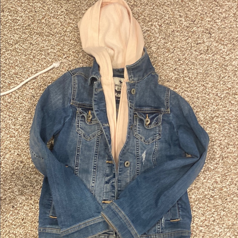 Abercrombie Kids Blue Denim Jacket with Pink Hood